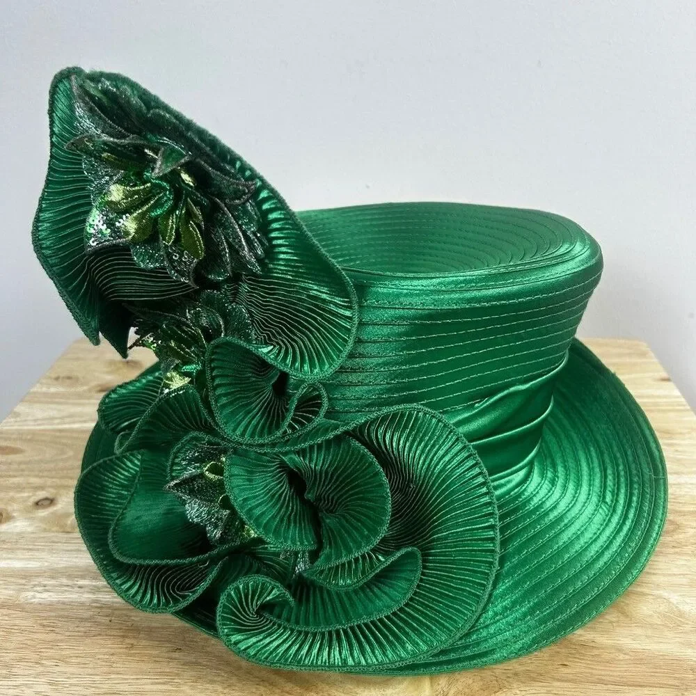 Whittall and Shon Green Church Hat Womens Fascinator Kentucky Derby Floral